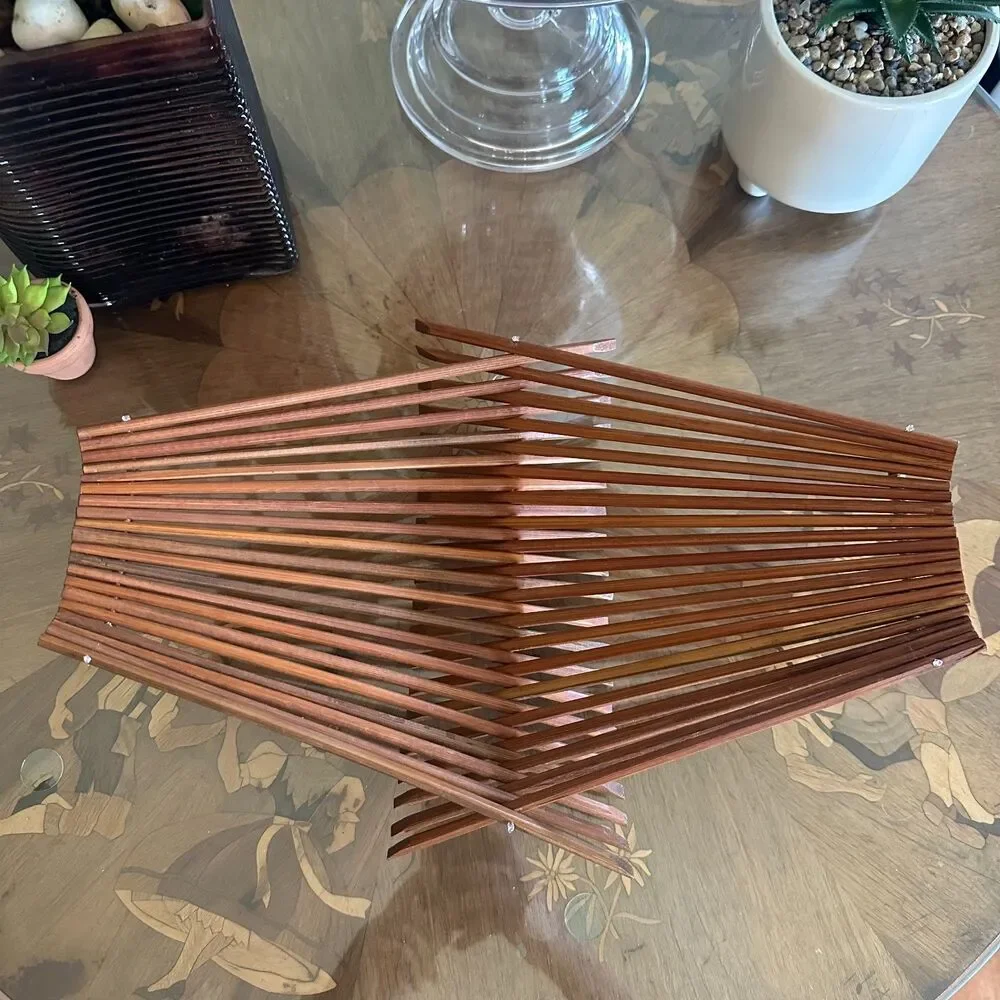Vintage Danish Wooden Folding Fruit Basket, MCM Scandinavian Kitchen Decor